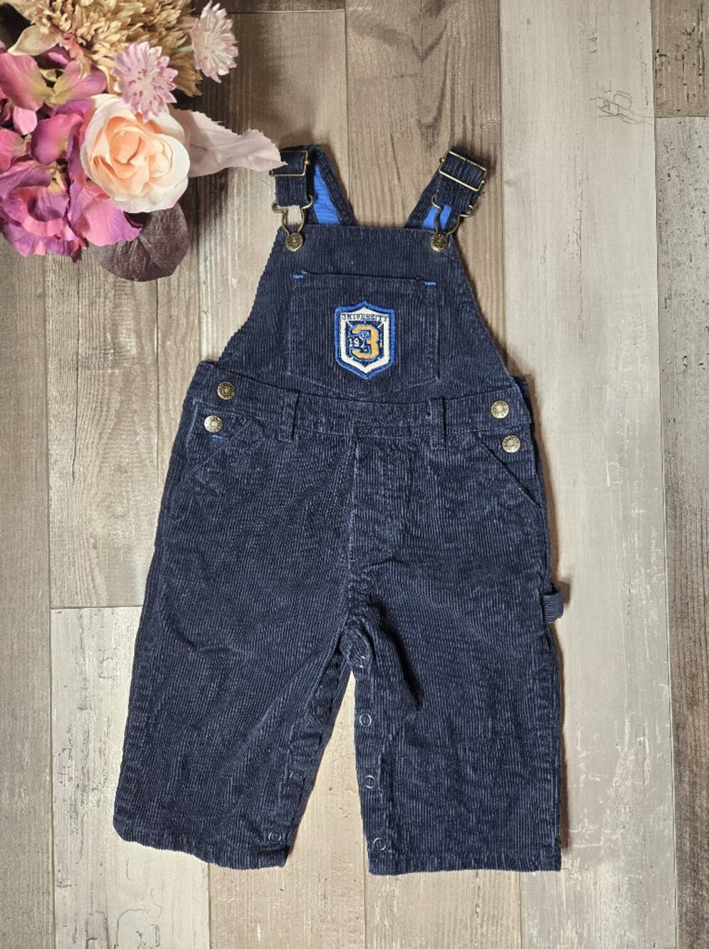 PLACE Navy Corduroy Baby Overalls Size 6–9M